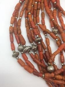 Antique Nagaland coral glass tube bead necklace 