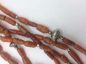 Antique Nagaland coral glass tube bead necklace 