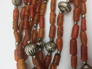 Antique Nagaland coral glass tube bead necklace 