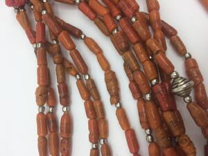 Antique Nagaland coral glass tube bead necklace 