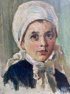 XIX century oil painting portrait of a Breton girl 