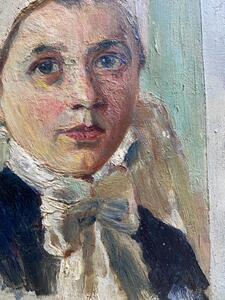 XIX century oil painting portrait of a Breton girl 