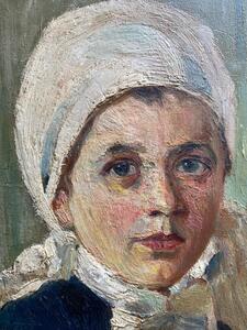 XIX century oil painting portrait of a Breton girl 