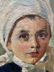 XIX century oil painting portrait of a Breton girl 