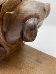 Antique oak carved dog heads book ends