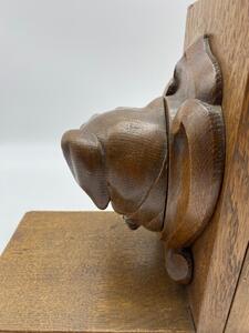 Antique oak carved dog heads book ends