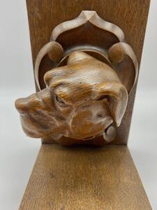 Antique oak carved dog heads book ends