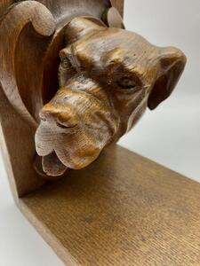 Antique oak carved dog heads book ends