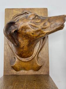 Antique oak carved dog heads book ends