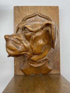 Antique oak carved dog heads book ends