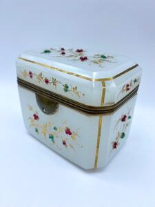 Antique opaline glass box with stones 