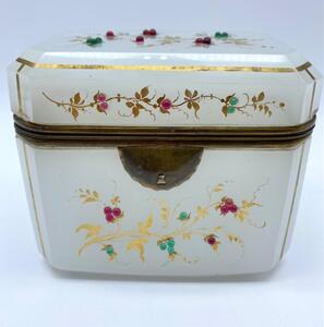 Antique opaline glass box with stones 