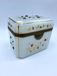 Antique opaline glass box with stones 