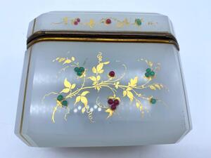 Antique opaline glass box with stones 