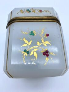 Antique opaline glass box with stones 