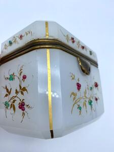 Antique opaline glass box with stones 