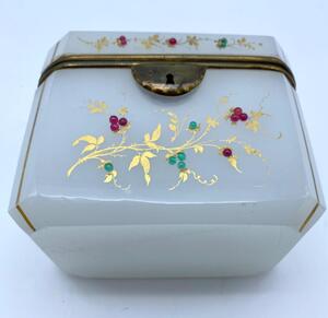 Antique opaline glass box with stones 