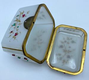 Antique opaline glass box with stones 