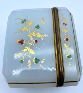 Antique opaline glass box with stones 