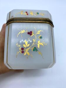 Antique opaline glass box with stones 