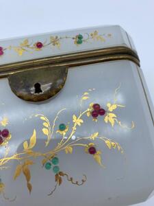 Antique opaline glass box with stones 