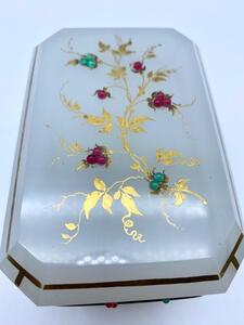 Antique opaline glass box with stones 