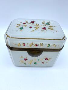 Antique opaline glass box with stones 