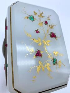 Antique opaline glass box with stones 