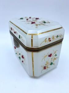 Antique opaline glass box with stones 