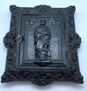 Antique Bog Oak carved frame tabernacle door 