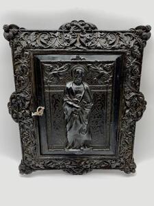 Antique Bog Oak carved frame tabernacle door 