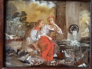 Antique French reverse glass painting 