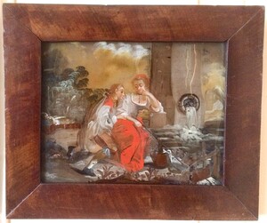 Antique French reverse glass painting 