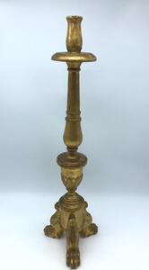 XVIII French wood gilded church candlestick on clawfeet 