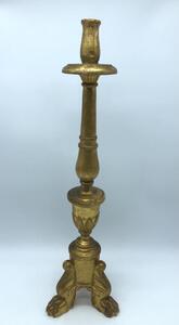 XVIII French wood gilded church candlestick on clawfeet 