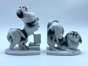 Pfeffer Gotha Art Deco dog porcelain book supports 