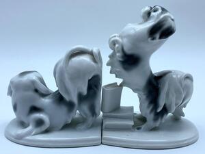 Pfeffer Gotha Art Deco dog porcelain book supports 