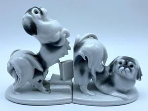 Pfeffer Gotha Art Deco dog porcelain book supports 