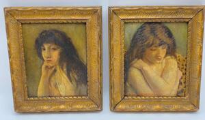 1915 Pair of oil painting portraits of women by Ernest de Vleeschouwer 