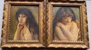 1915 Pair of oil painting portraits of women by Ernest de Vleeschouwer 