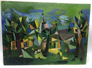 Cubist landscape oil painting 