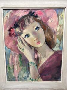 Jeanette Déséglise portrait oil painting of a young woman in pink 