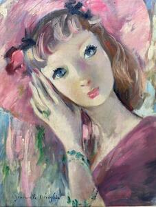 Jeanette Déséglise portrait oil painting of a young woman in pink 