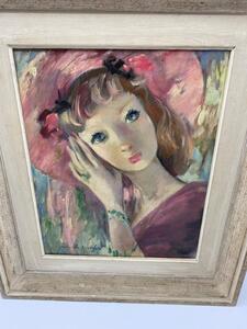 Jeanette Déséglise portrait oil painting of a young woman in pink 