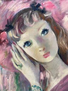 Jeanette Déséglise portrait oil painting of a young woman in pink 