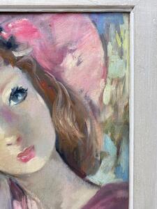 Jeanette Déséglise portrait oil painting of a young woman in pink 