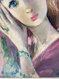 Jeanette Déséglise portrait oil painting of a young woman in pink 