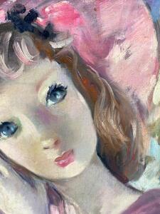 Jeanette Déséglise portrait oil painting of a young woman in pink 