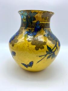 Rare Edmond Lachenal Art Nouveau “Japonisme” flower and butterfly vase 