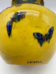 Rare Edmond Lachenal Art Nouveau “Japonisme” flower and butterfly vase 